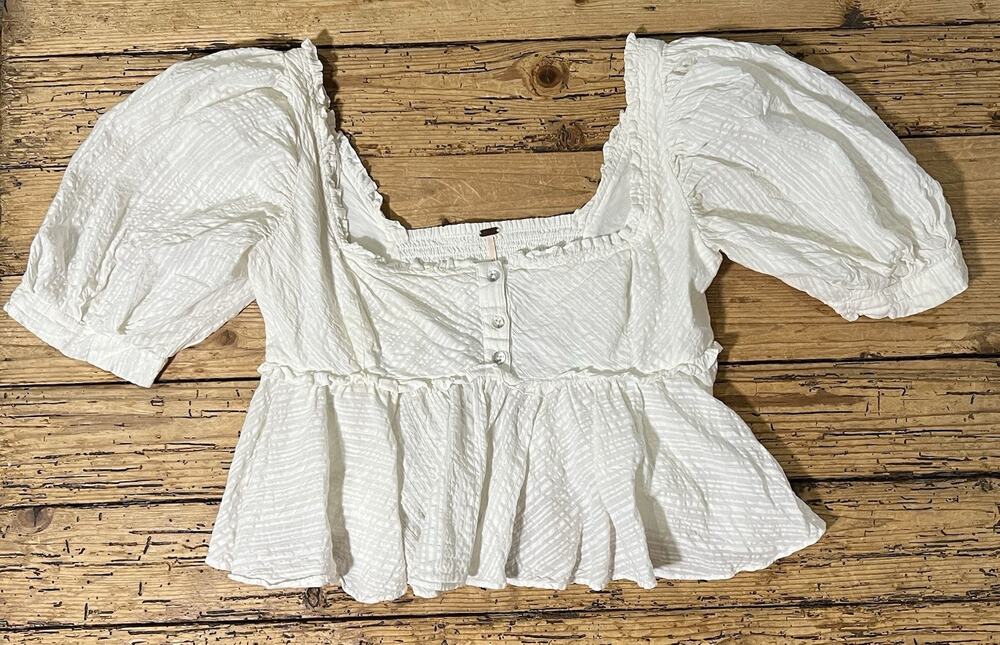 Free People Women's Size S Ivory Leave It To Me Square Neck Crop Top Blouse